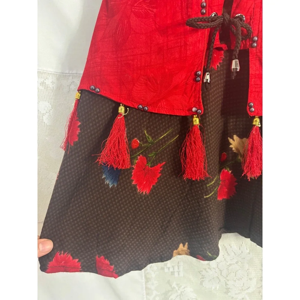 Little Girl's Vintage Red+Brown Folk‎ Dress